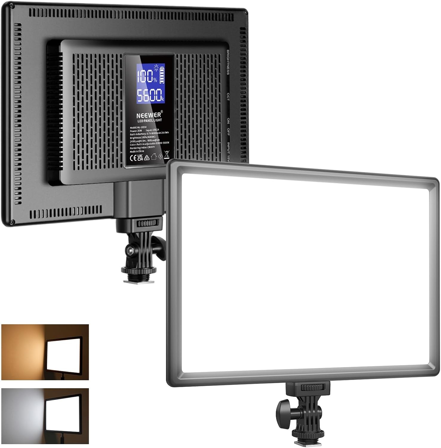 192 LED Video Light Panel, 20W Ultra Thin Bi Color Dimmable DSLR Camera