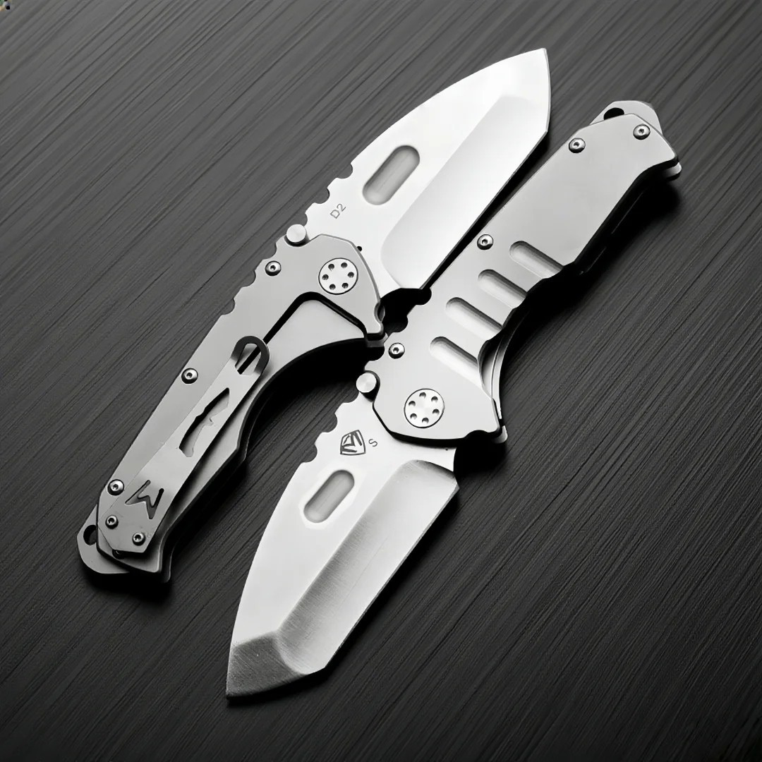 Heavy Duty Silver Folding Blade Tactical Knife D2 Blade Pocket EDC Knife 60HRC
