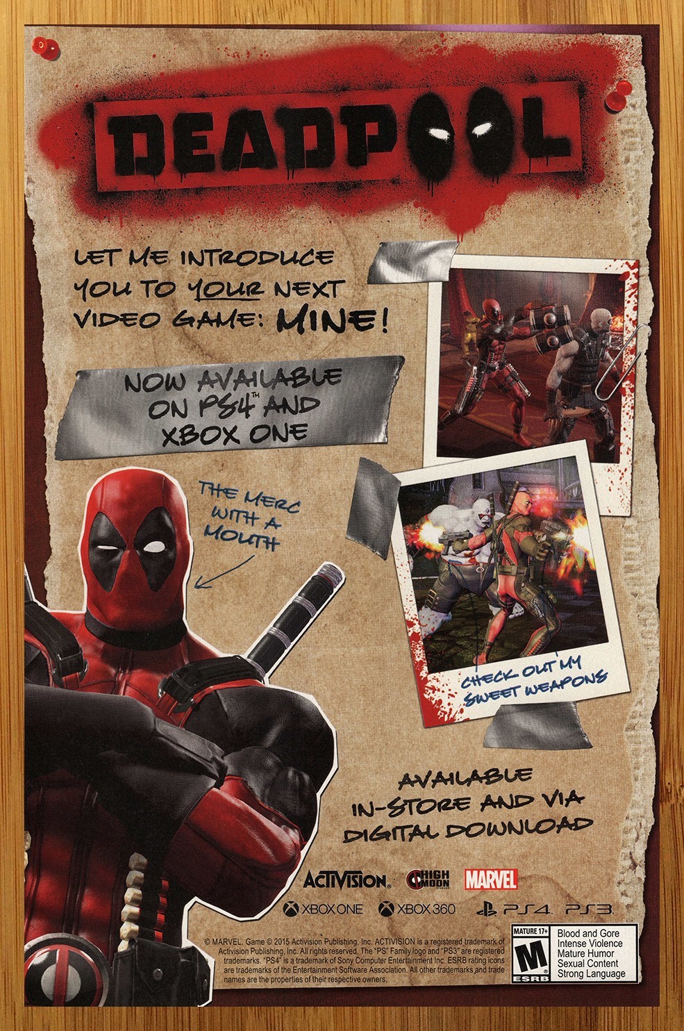 2015 Deadpool Xbox One 360 PS3 PS4 Print Ad/Poster Official Video Game Promo Art