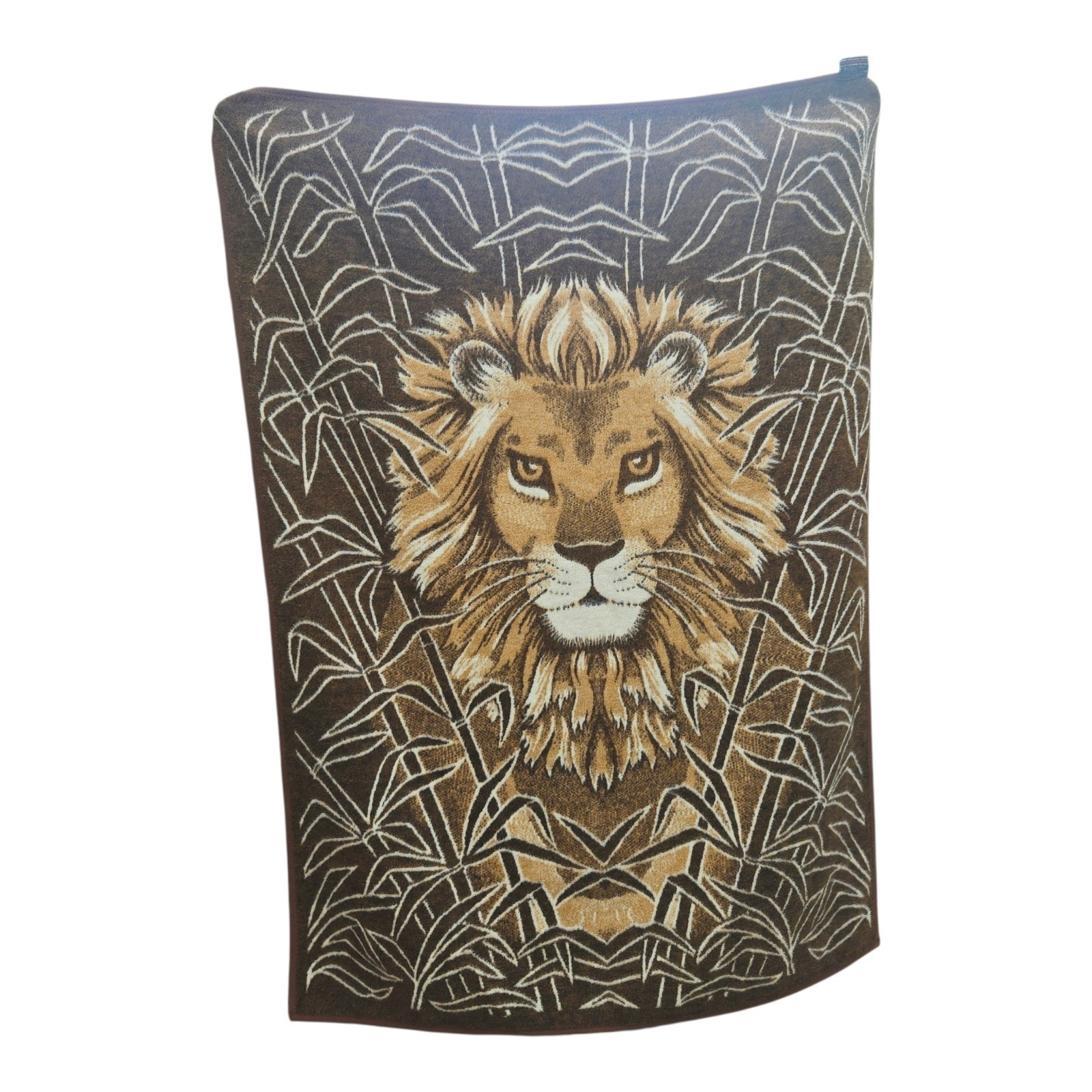 Vintage Beiderlack Lion Head Blanket Reversible Rustic Cabin Lodge 74x52 Germany