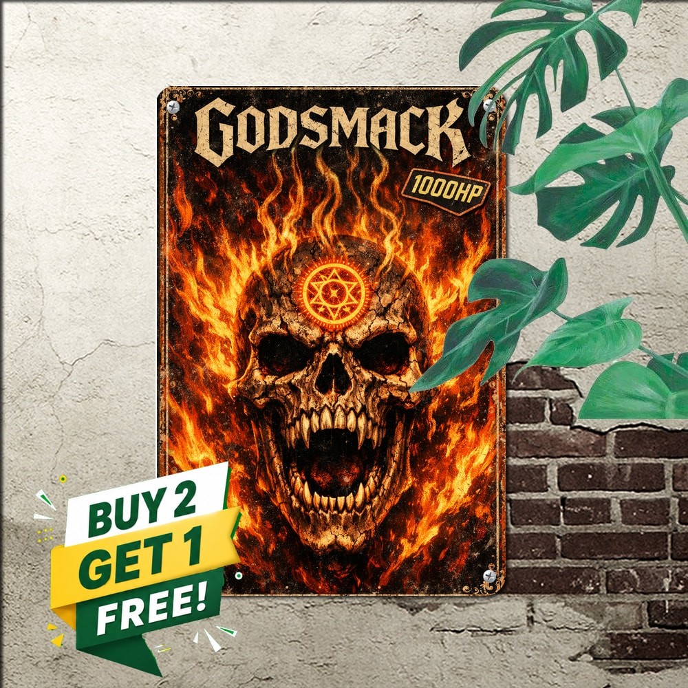 Godsmack Heavy Metal Band Fiery Skull Metal Tin Sign Music Decor 8x12