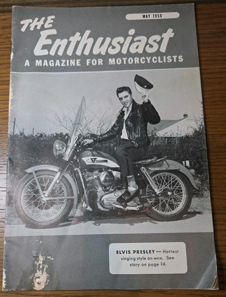 Vtg 1956 Harley Davidsons Enthusiast Motorcyclists Bike Racing Magazine Elvis AD