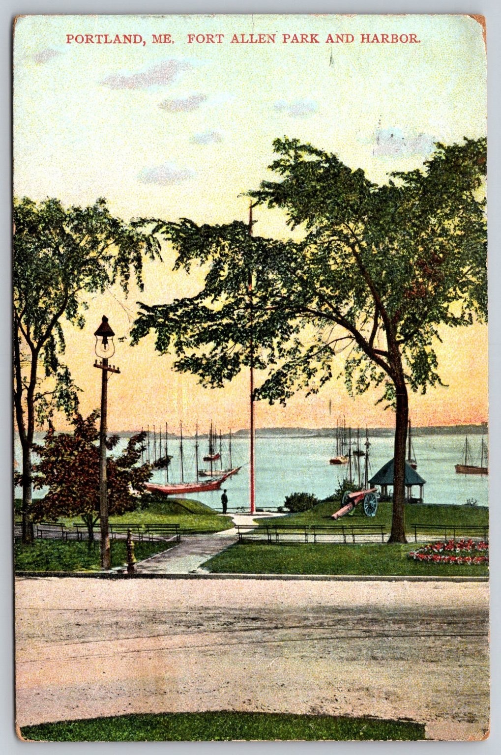 Portland, ME Fort Allen Park Harbor 1910 Postcard Vintage Maine Boats AA708