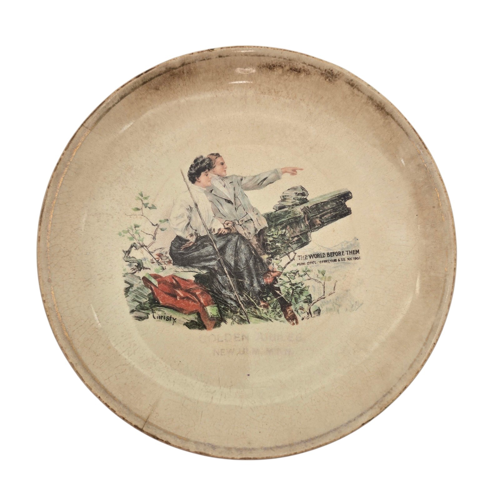 Vintage Antique 1910s Small Plate with Howard Chandler The World Before Them