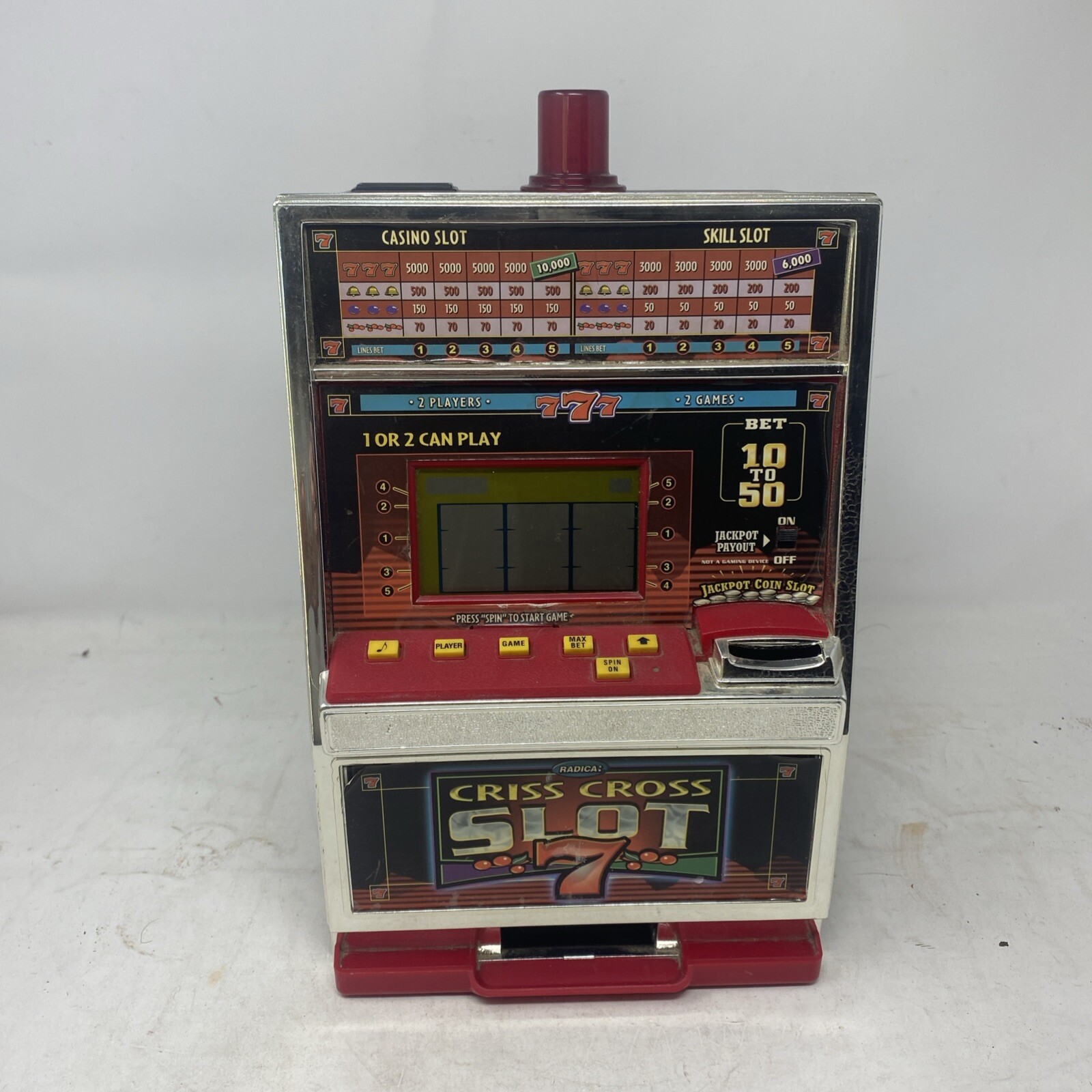 Radica Criss Cross Slot 7 Electronic Handheld Slot Machine Battery Powered Toy