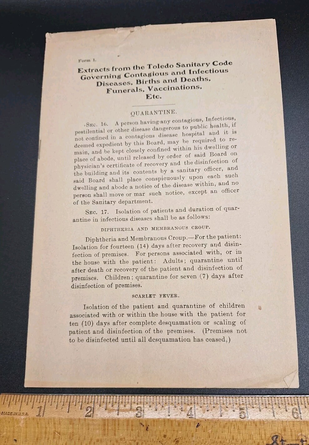 Antique Medical Health Brochure Toledo Sanitary Code Infectious Diseases 1880s