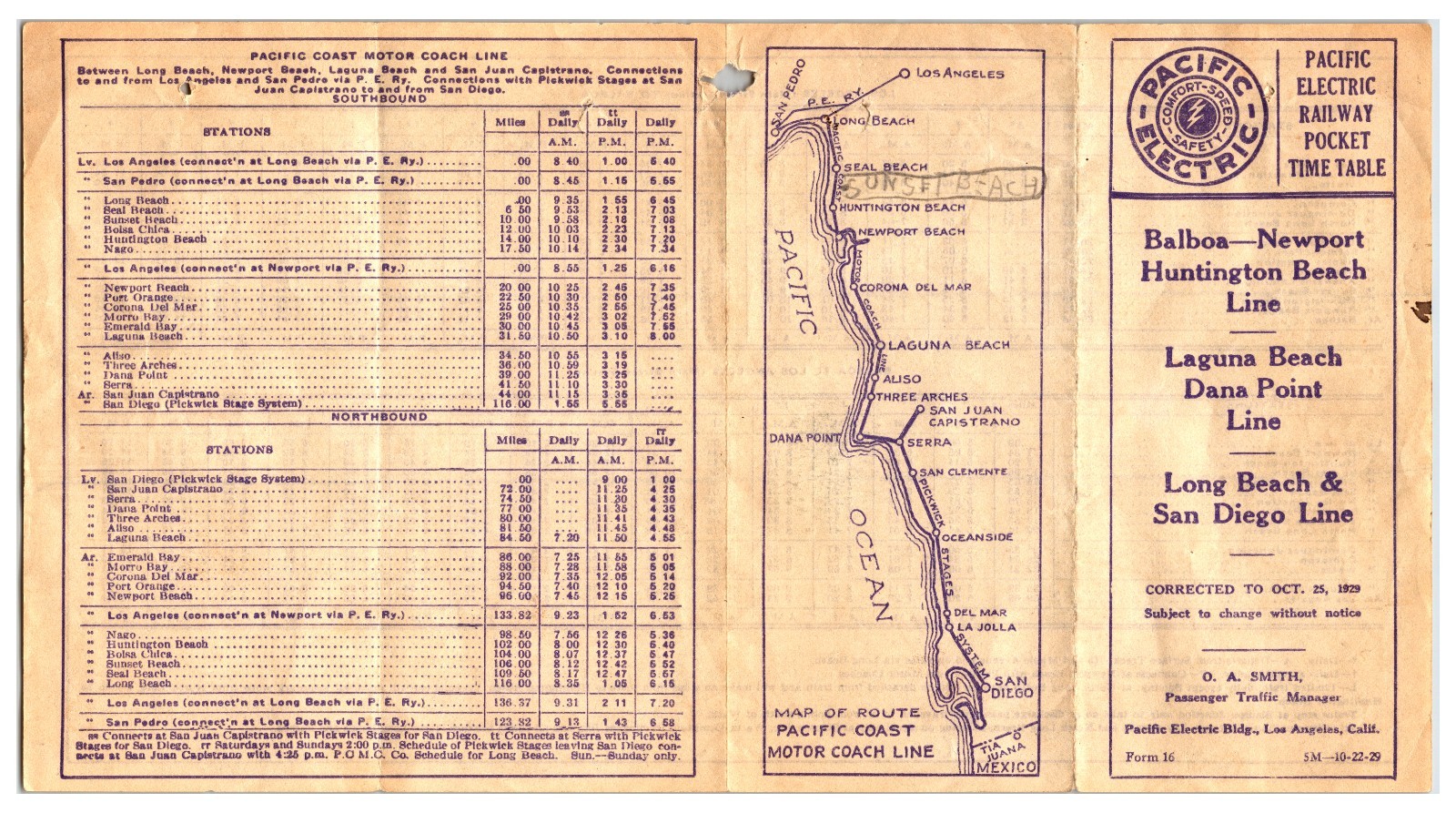 Original 1929 - Pacific Electric Railway Pocket Time Table (October 25 1929)