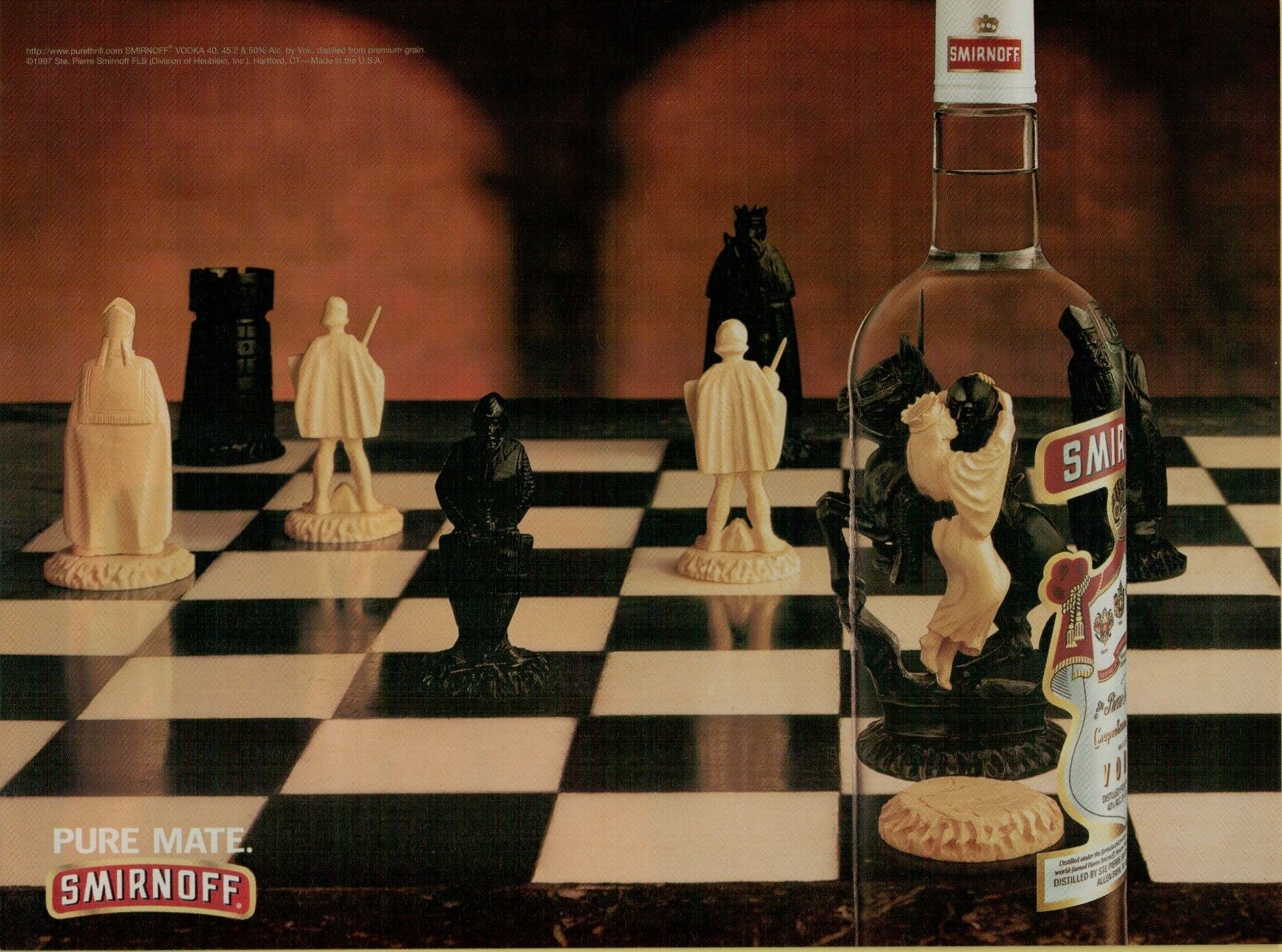 1997 Smirnoff Vodka Pure Mate Chess Pieces Making Out Board VINTAGE PRINT AD