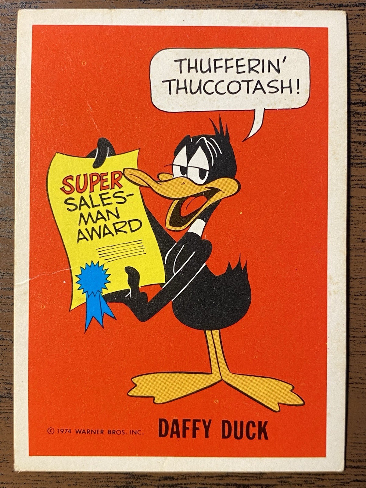 Daffy Duck 1974 National Periodical Warner Bros Wonder Bread Trading Card, VG/EX