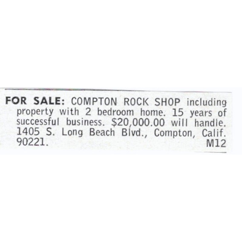 Compton Rock Shop For Sale Compton California 1964 Magazine Ad AK6-S36