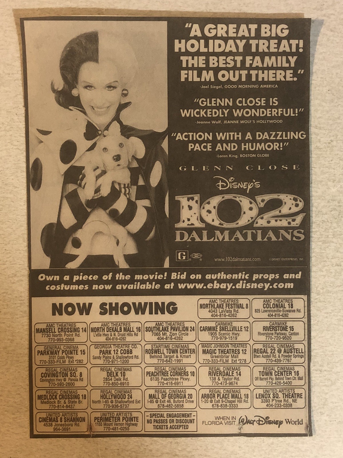 Disney’s 102 Dalmatians Glenn Close Vintage Print Ad Tpa38