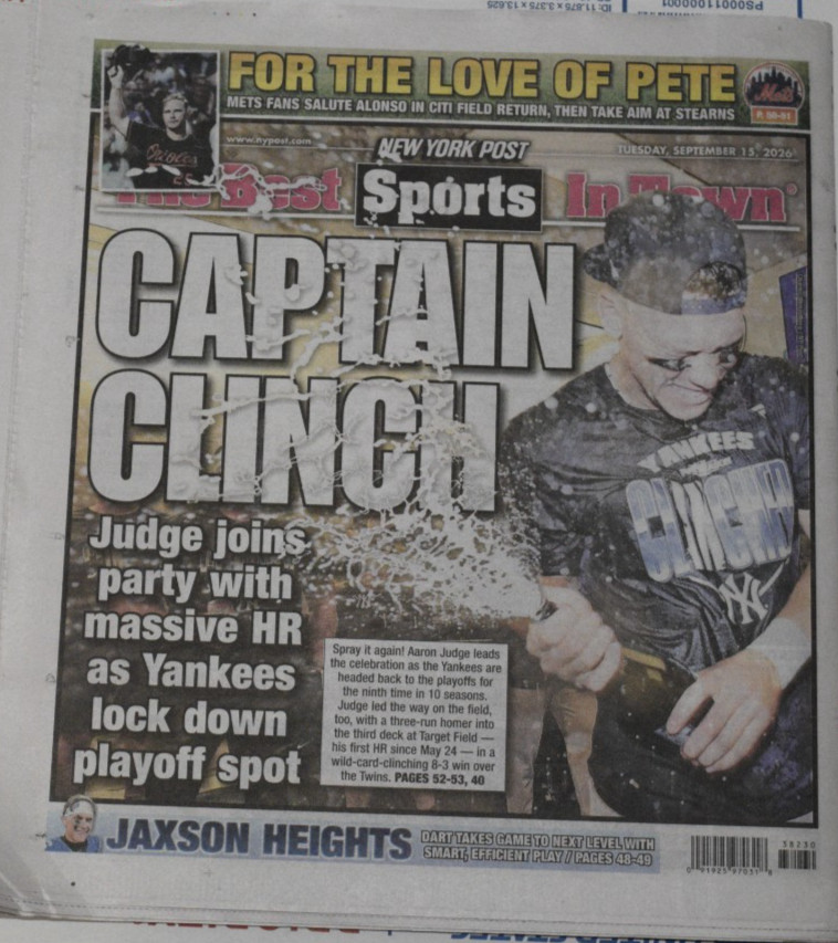 Aaron Judge NY Yankees Clinch Playoff Berth New York Post 9/15/2026