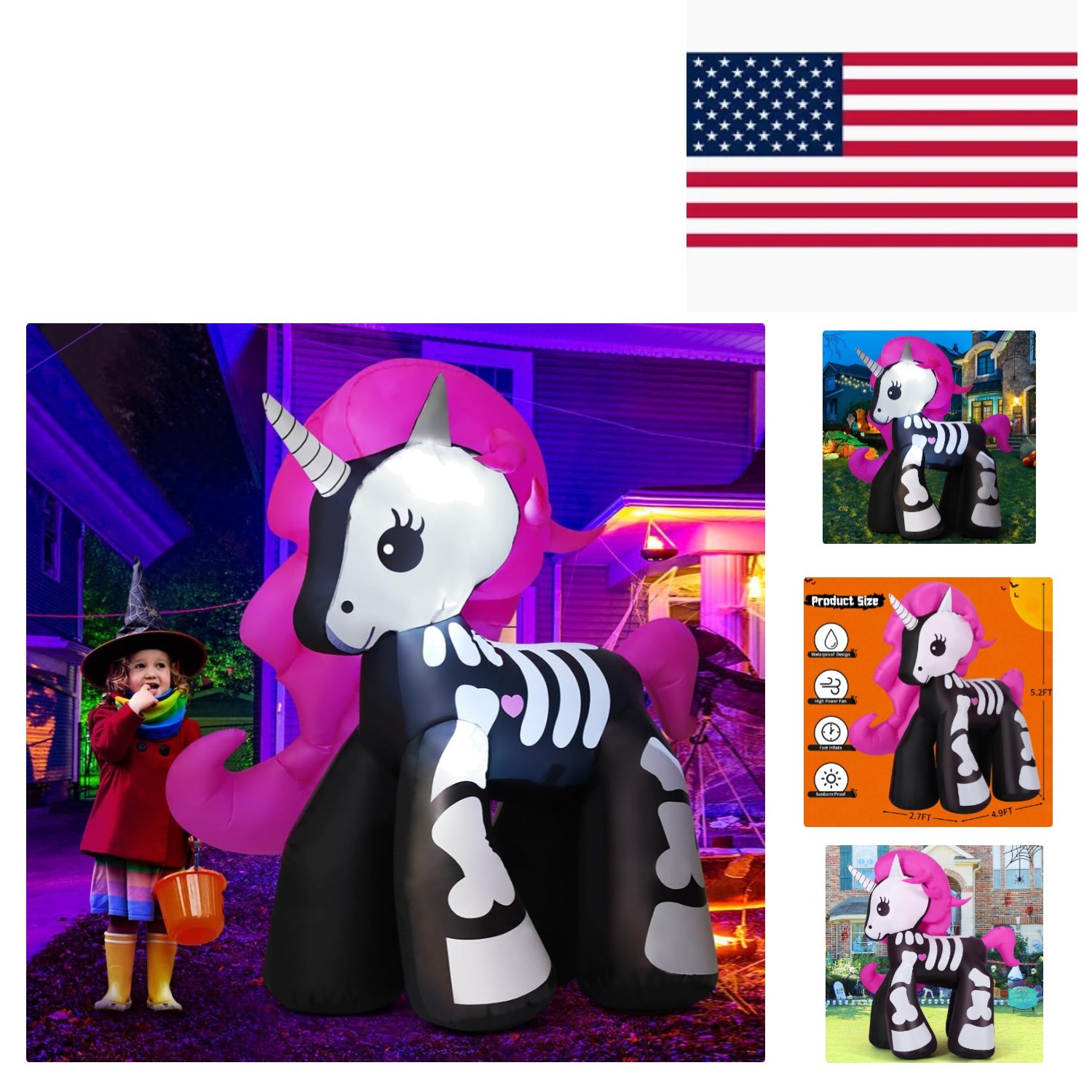 5.2 FT Weather-Resistant Unicorn Halloween Inflatable - Quick Setup & Storage