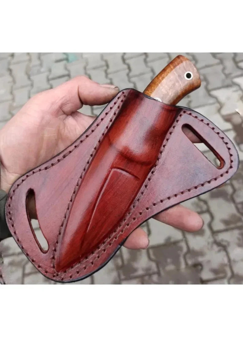 HANDMADE BELT SHEATH HOLSTER Genuine Leather Cover Case for  FIXED BLADE KNIFE 