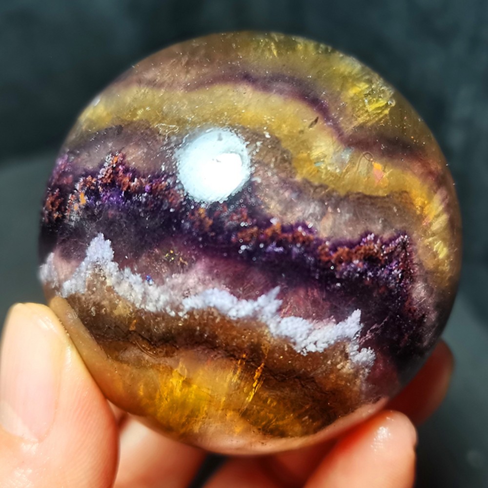 TOP 368g 60mm Natural Colorful Super Seven Fluorite Sphere Ball Healing WD2119