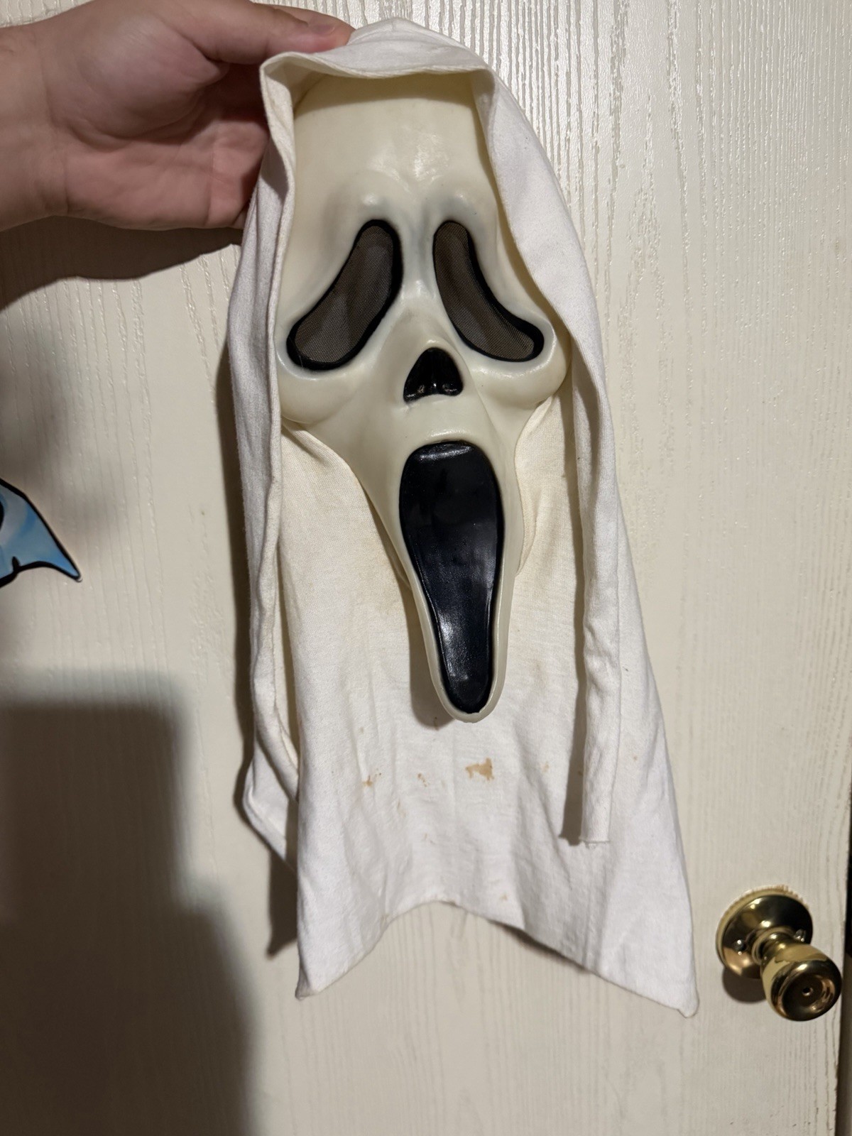 1990s WHITE GLOW Scream Ghost Face Mask Fun World Div Gen 1 Cotton Shroud Multi