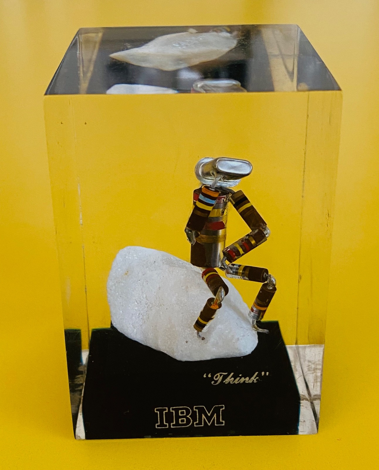Vintage 1960s IBM The Thinker Resistor Man Lucite Paperweight \