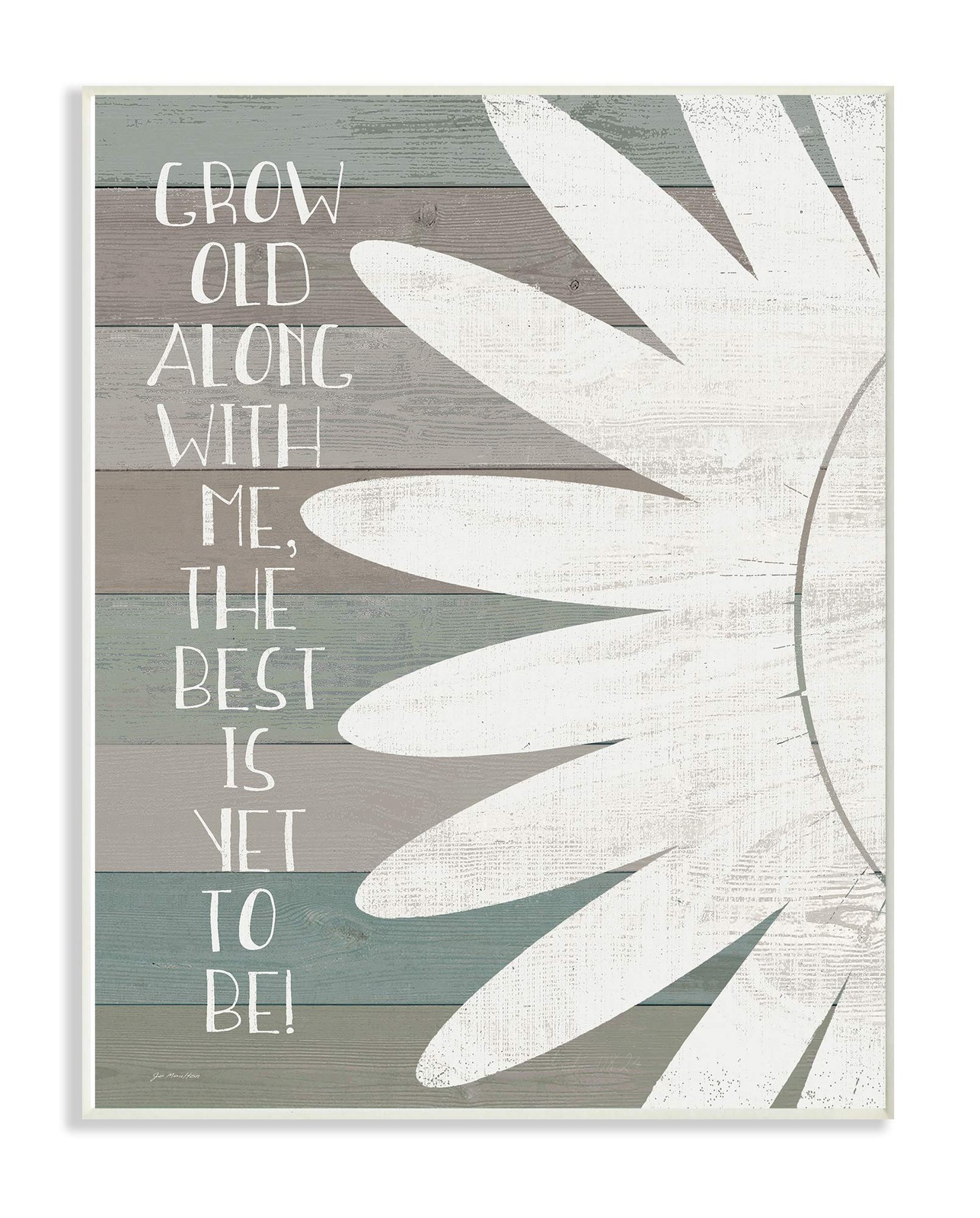Stupell Grow Old Along With Me Blue and Grey Typography Sunflower Wall Plaque