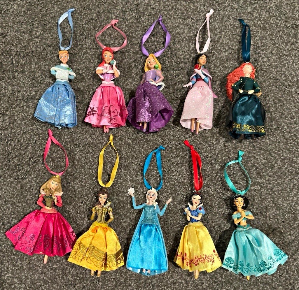 Lot of 10 Retired Disney Store Disney Princess Holiday Ornaments