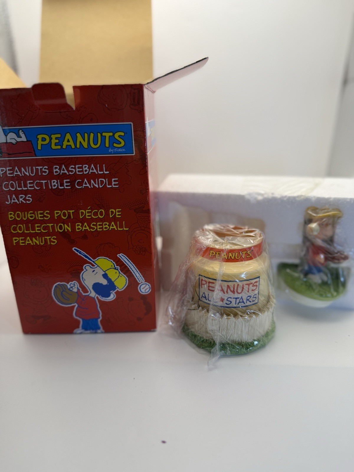 VINTAGE LOT OF 2 CHARLIE BROWN LUCY BATTER UP BASEBALL CANDLE PEANUTS ALL STARS