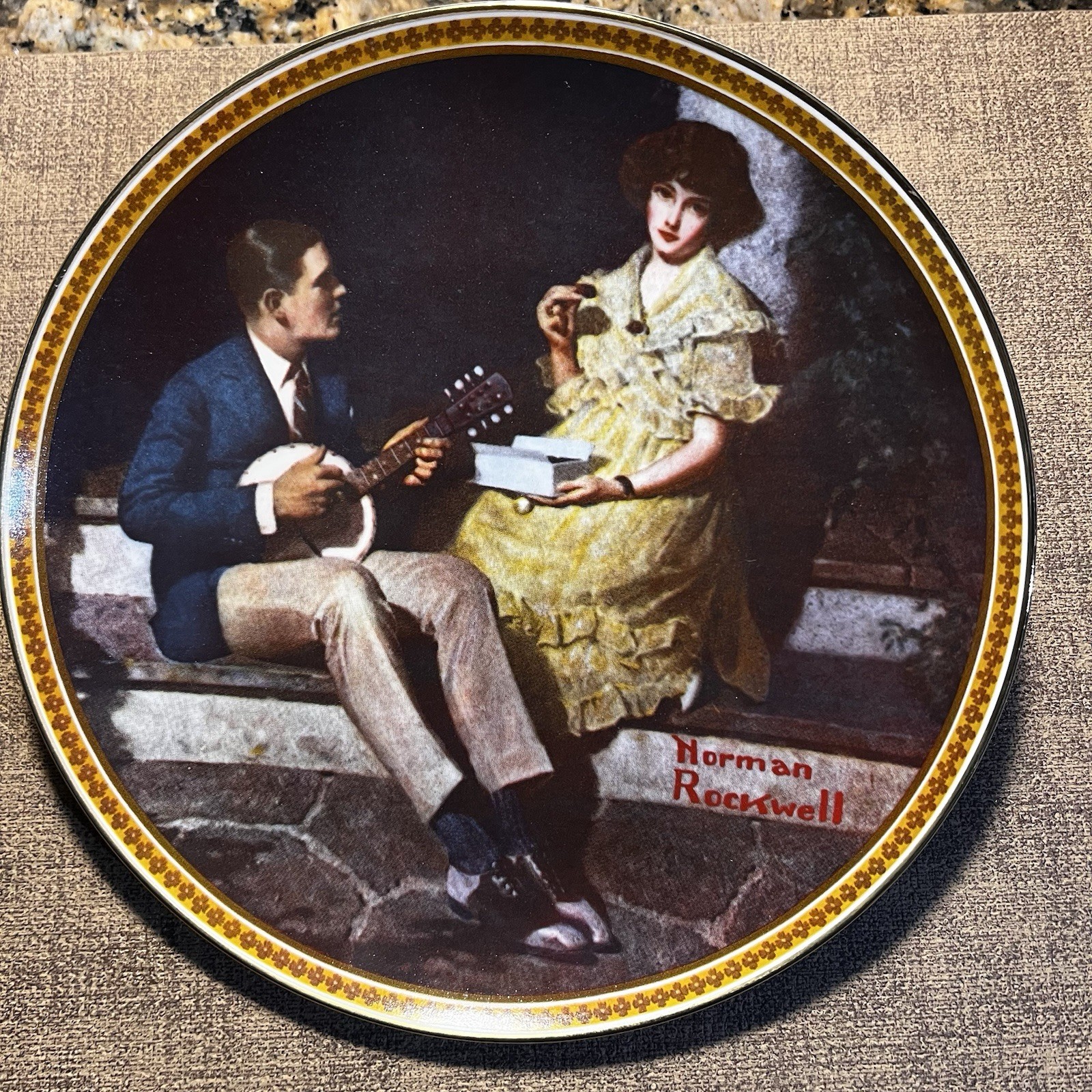 Knowles Norman Rockwell Plate Pondering on the Porch 