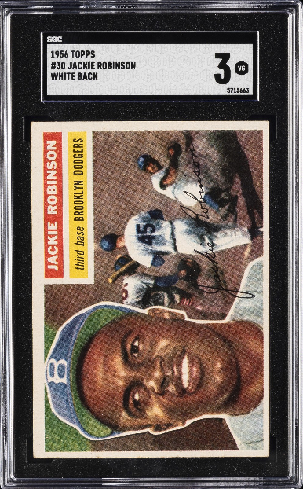 1956 TOPPS WHITE BACK #30 JACKIE ROBINSON SGC 3