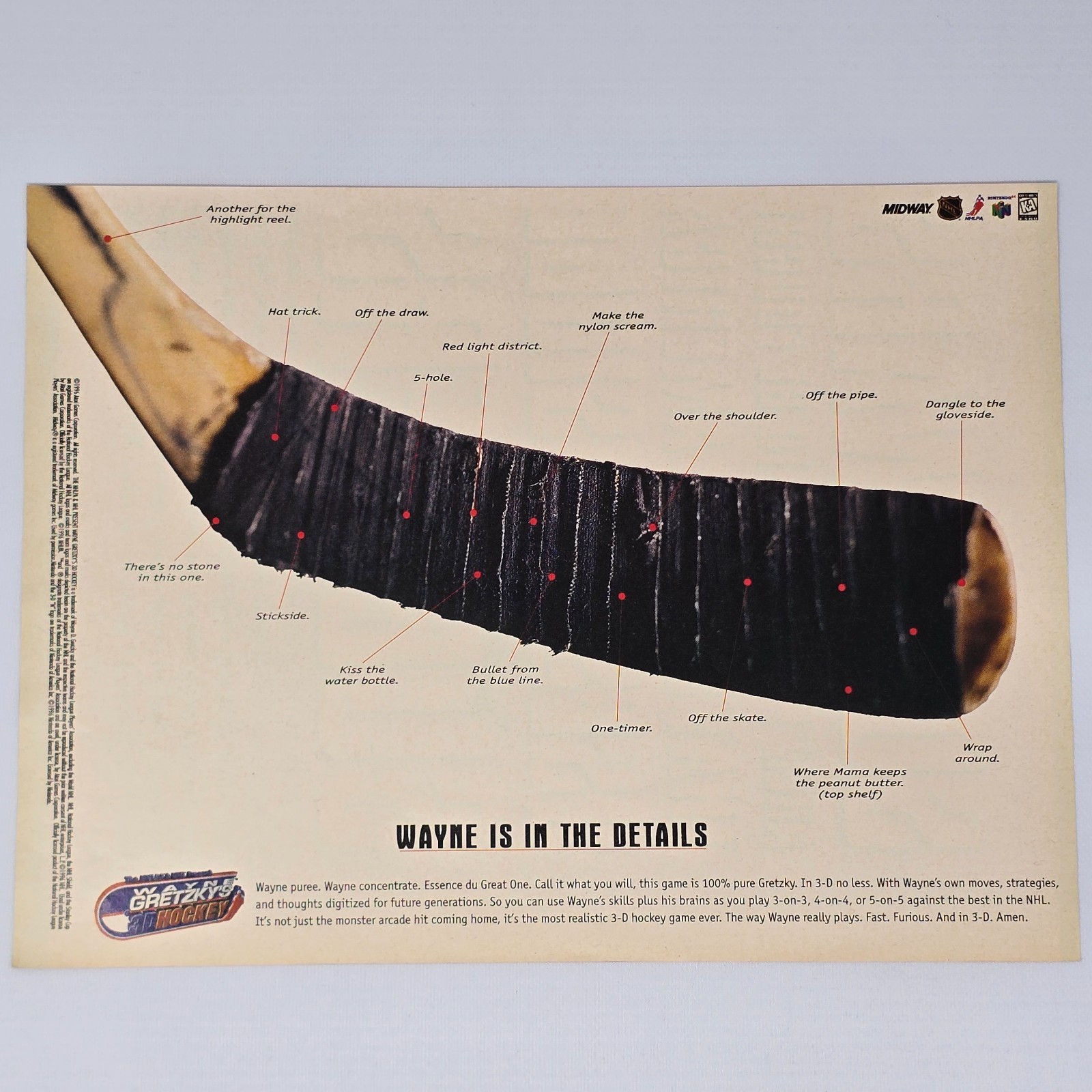Wayne Gretzky's 3D Hockey Nintendo 64 N64 Details Print Ad/Poster