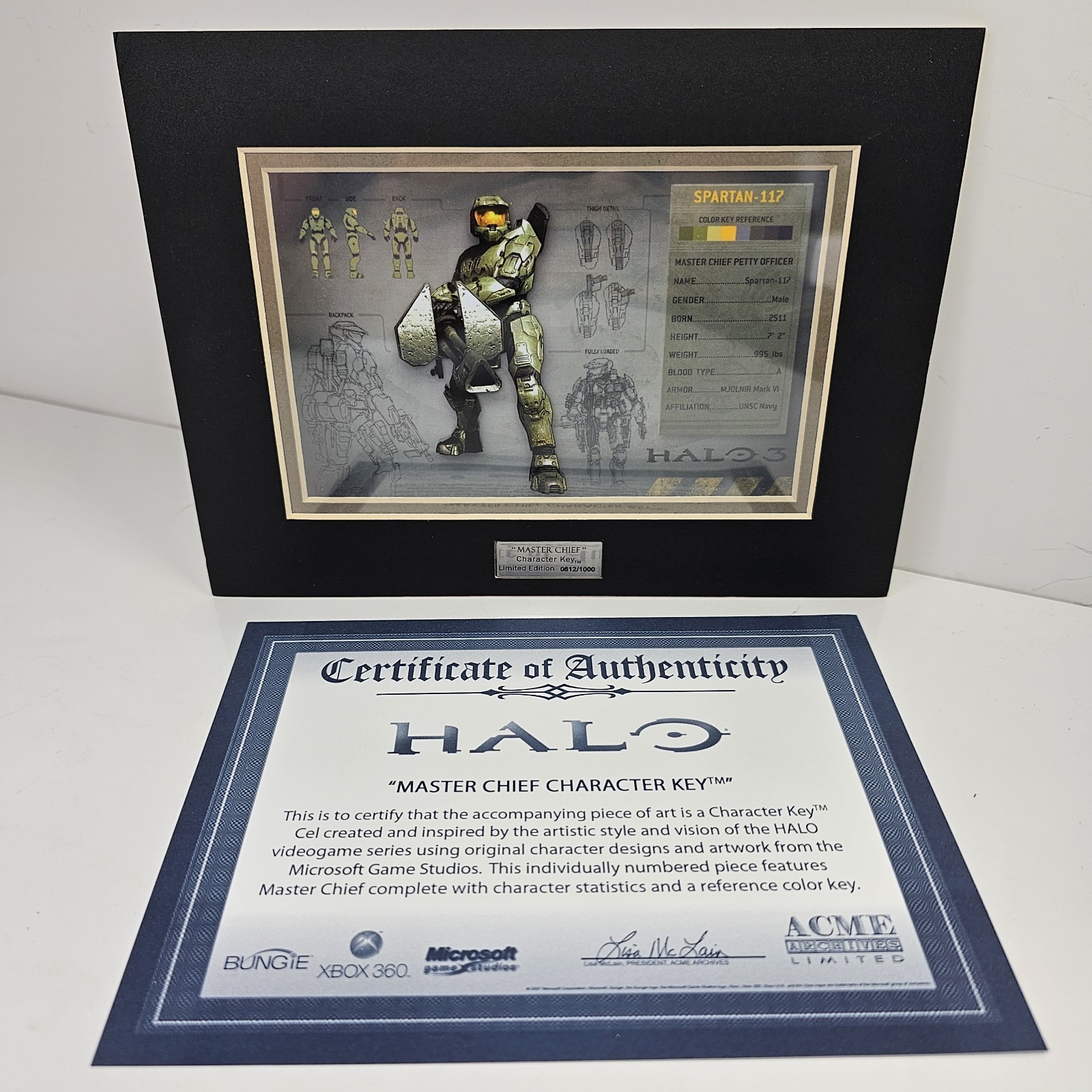 Halo 3 Master Chief Character Key Cel COA Limited Edition 0612/1000 Acme Archive