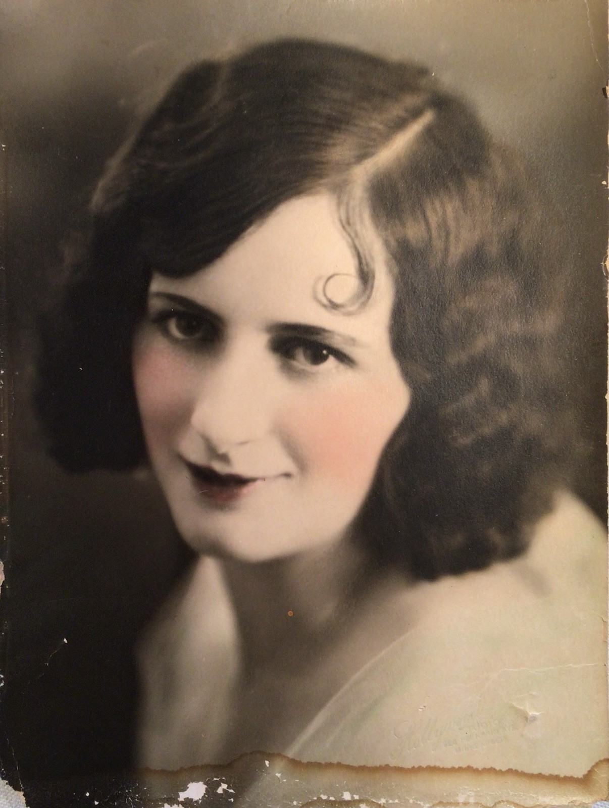 1920’s Art Deco Beautiful Young Lady Flapper Girl Tinted PHOTO Antique