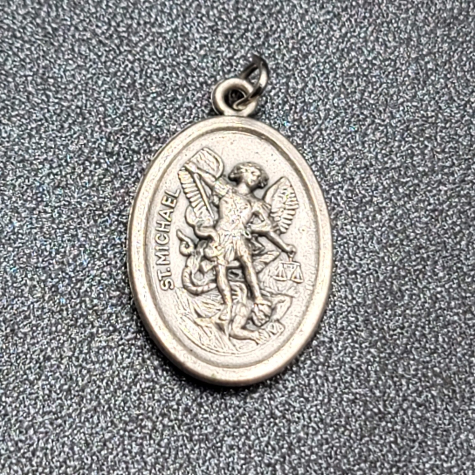 Saint Michael Guardian Angel Medal Pendant Italy Silver tone 1 Inch