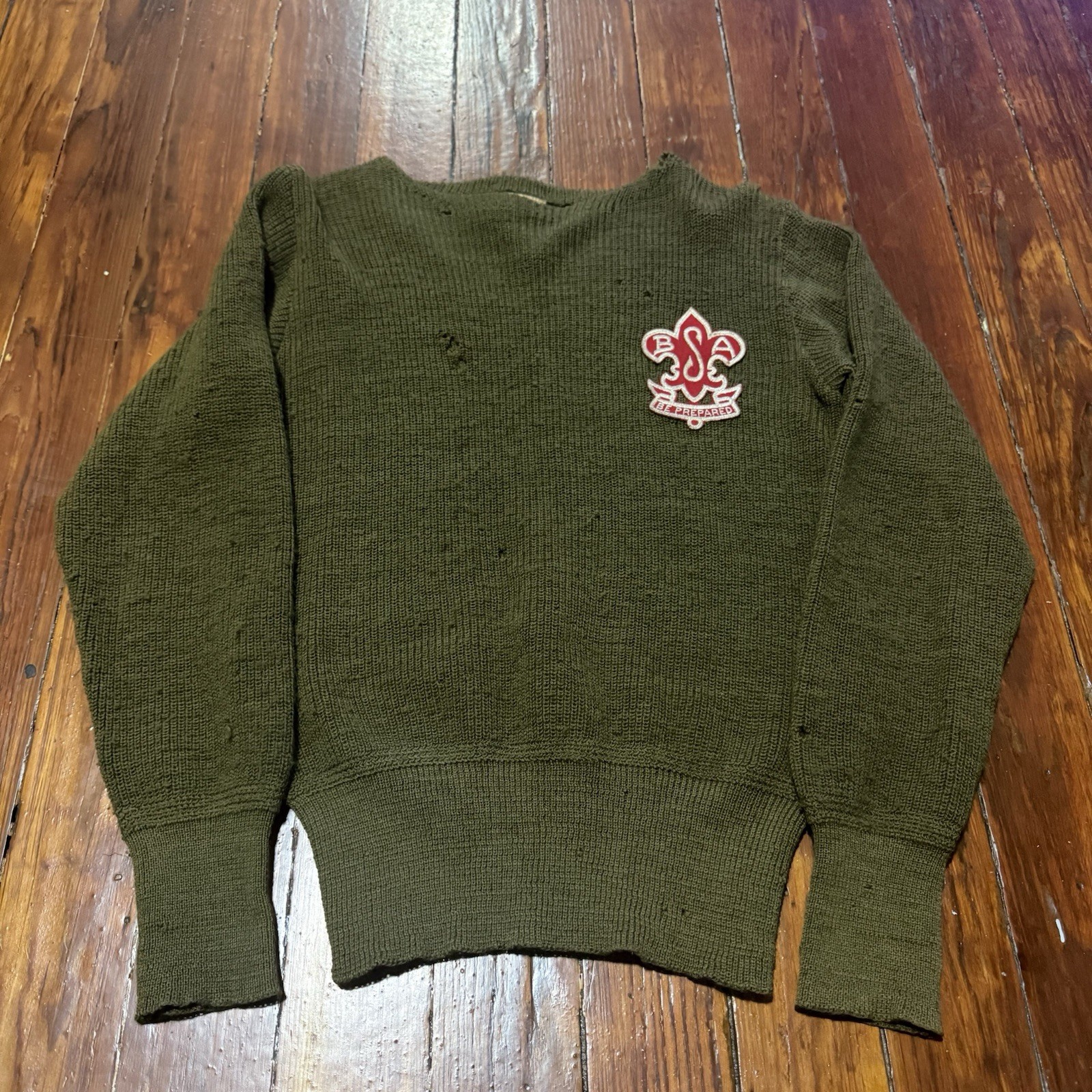 True Vintage 20s 30s Boy Scouts Of America ‘Be Prepared’ Green Wool Sweater RARE