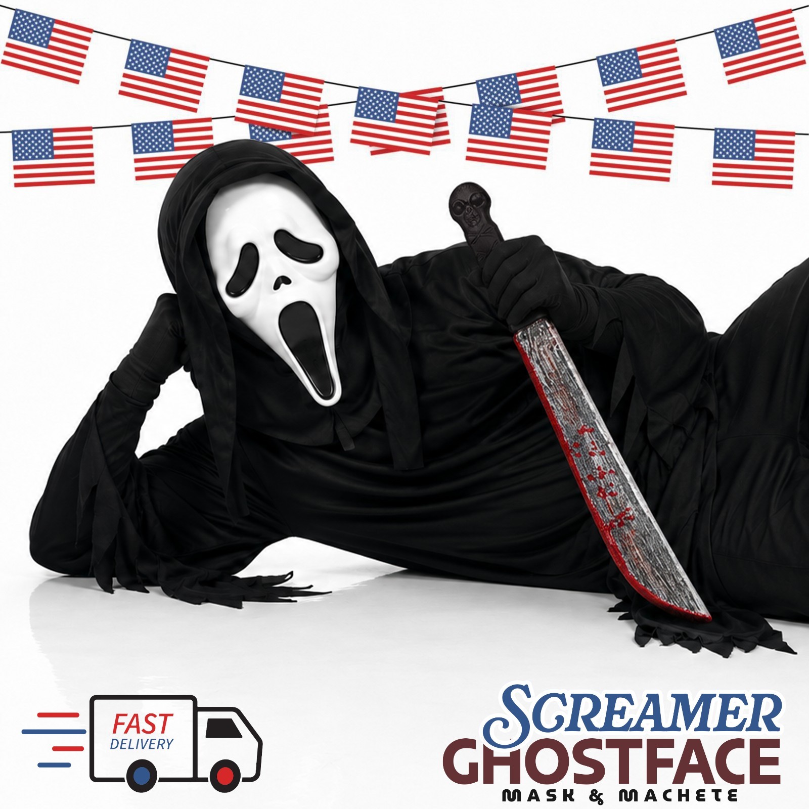 Scream Mask & Machete Halloween Ghostface Latex Screamer Mask & Prop Accessory