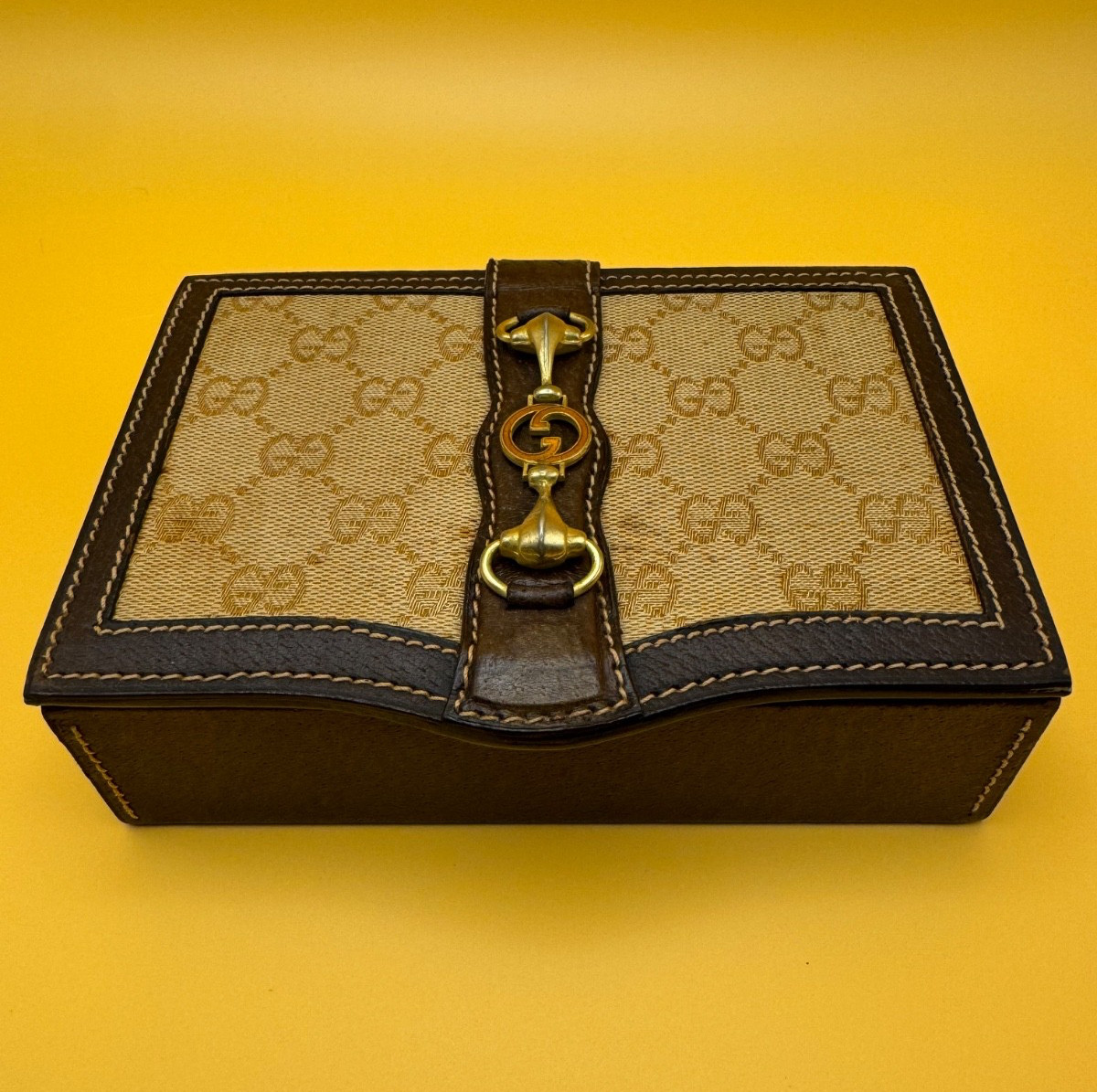 VTG Authentic Gucci GG Canvas Leather Horsebit Logo Jewelry Cigarette Box Italy