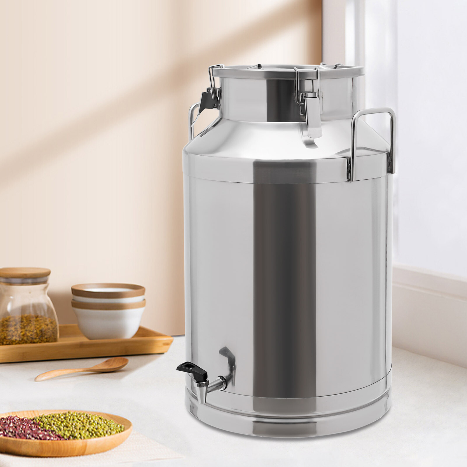 60L Stainless Steel Milk Can/Bucket, 15.85Gal Tabletop Jug with Faucet