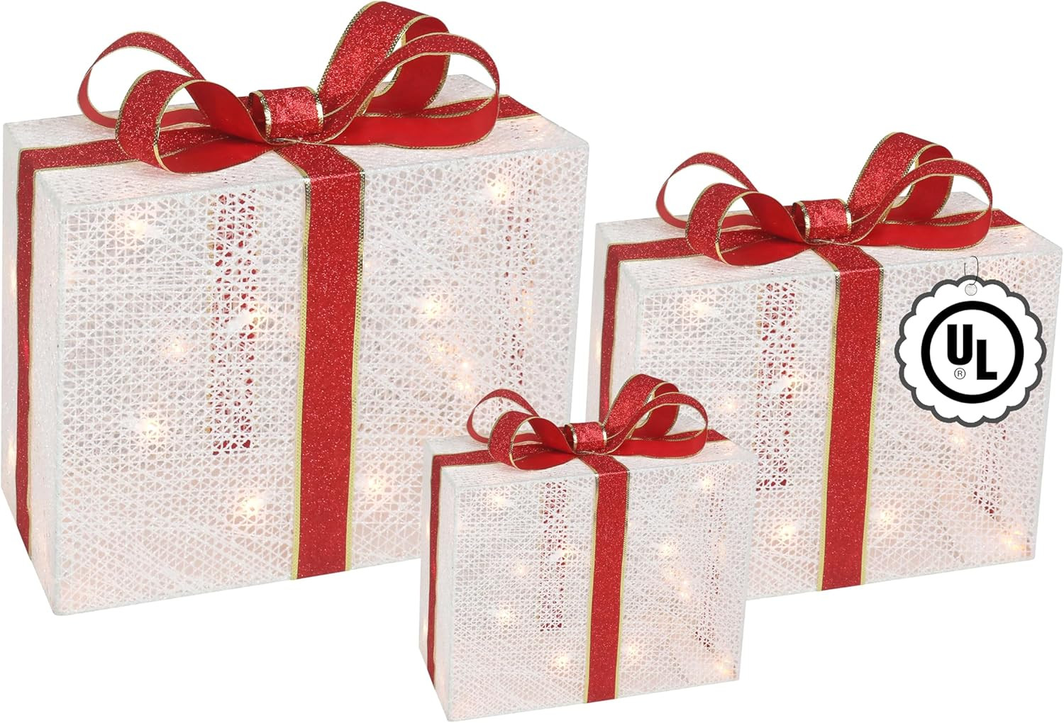 Large Lighted Gift Box Set - 3 Pre-Lit Christmas Decorations for Home & Yard