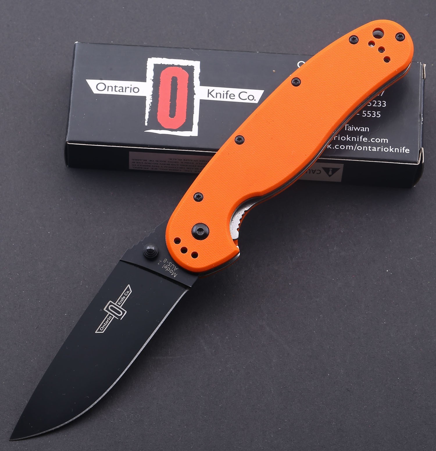 Ontario Satin RAT One Big AUS8 Blade Orange G10 Liner lock Folding Pocket Knife