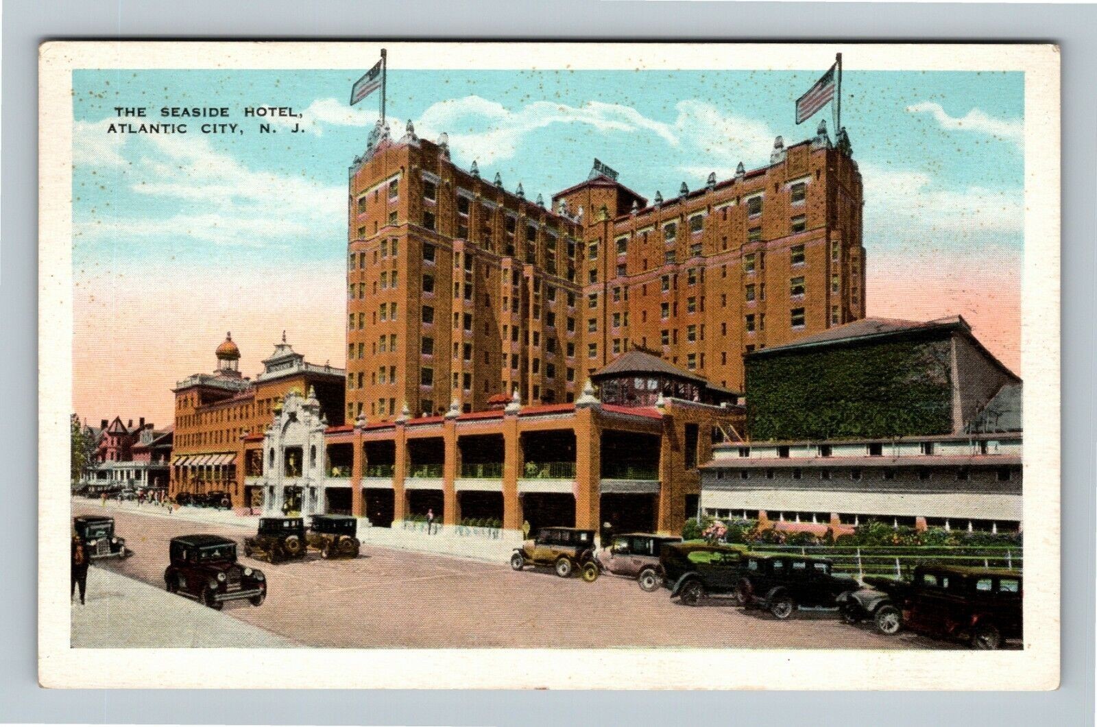 Atlantic City, Historic Seaside Hotel, Period Cars, New Jersey Vintage Postcard