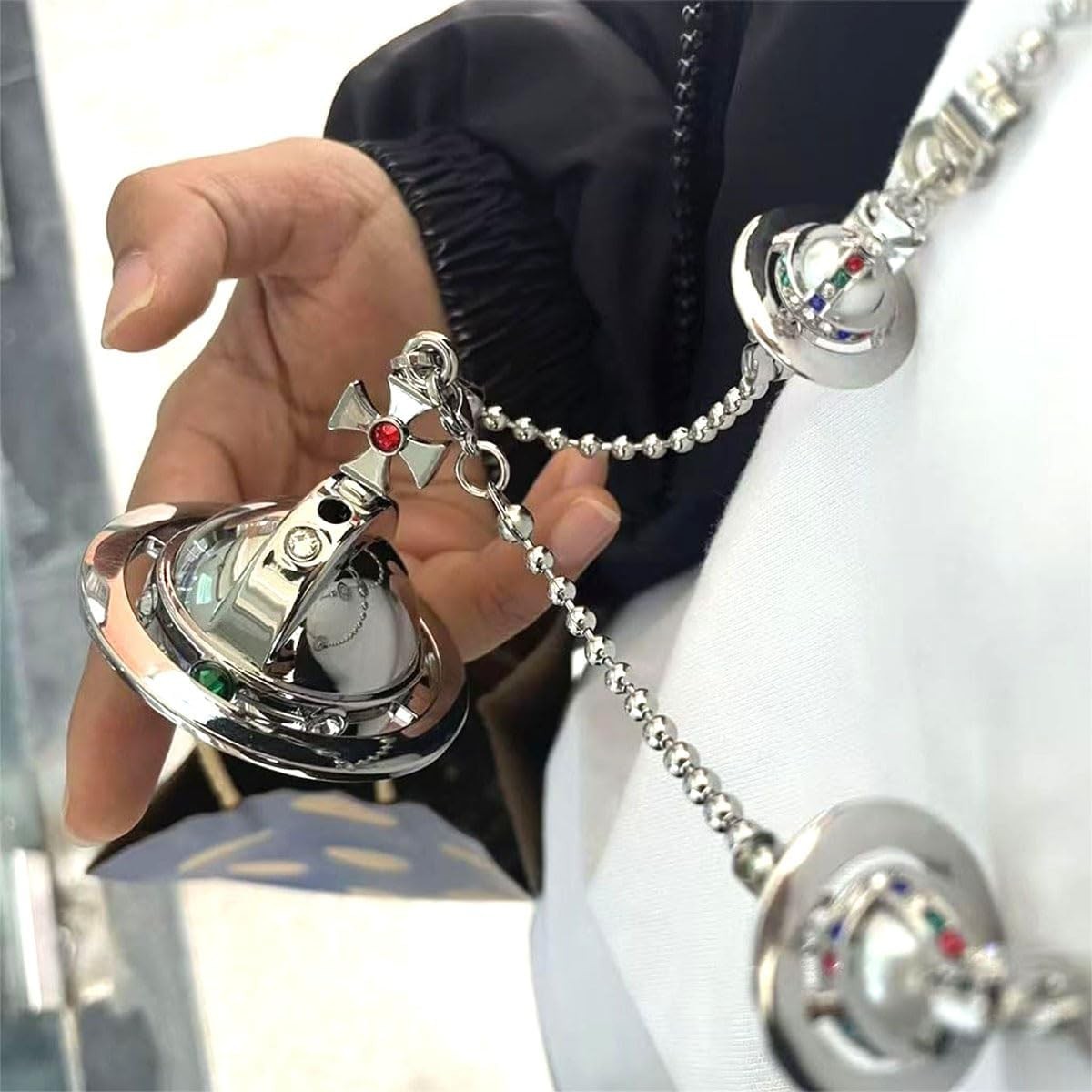 Vivienne Westwood Saturn Shape Electronic Gas Lighter Orb Silver with Shop Bag