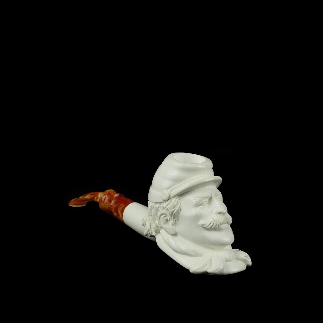EGE Large Size  Southern Civil War Soldier Pipe New Block Meerschaum W Case#246