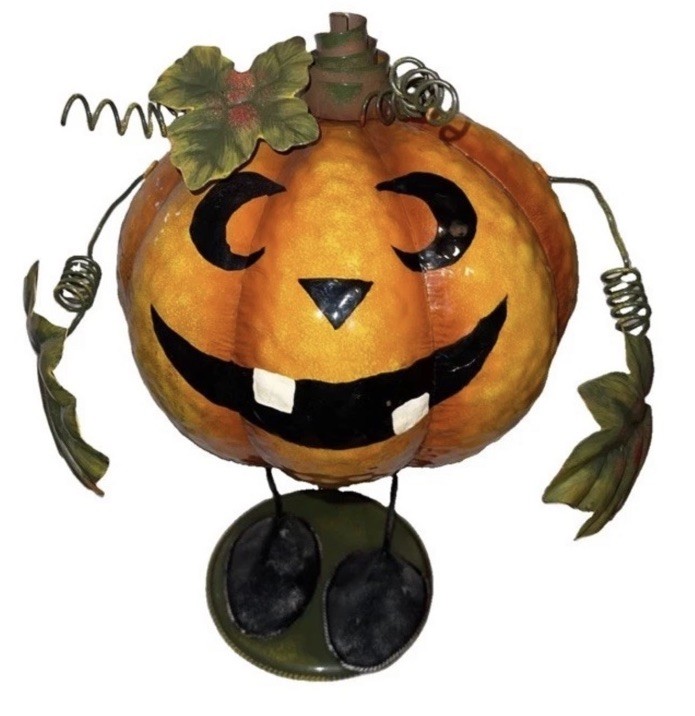 RARE Bouncy Springy Metal Jack O Lantern Pumpkin 13.5\
