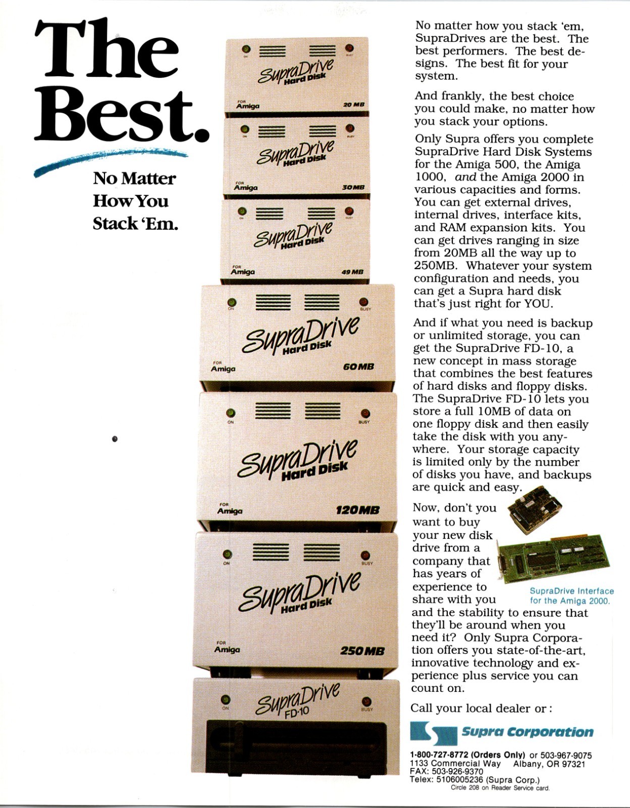 SupraDrive Hard Disk Supra Corp 1133 Commercial Way Albany OR 1988 Amiga Ad TB9