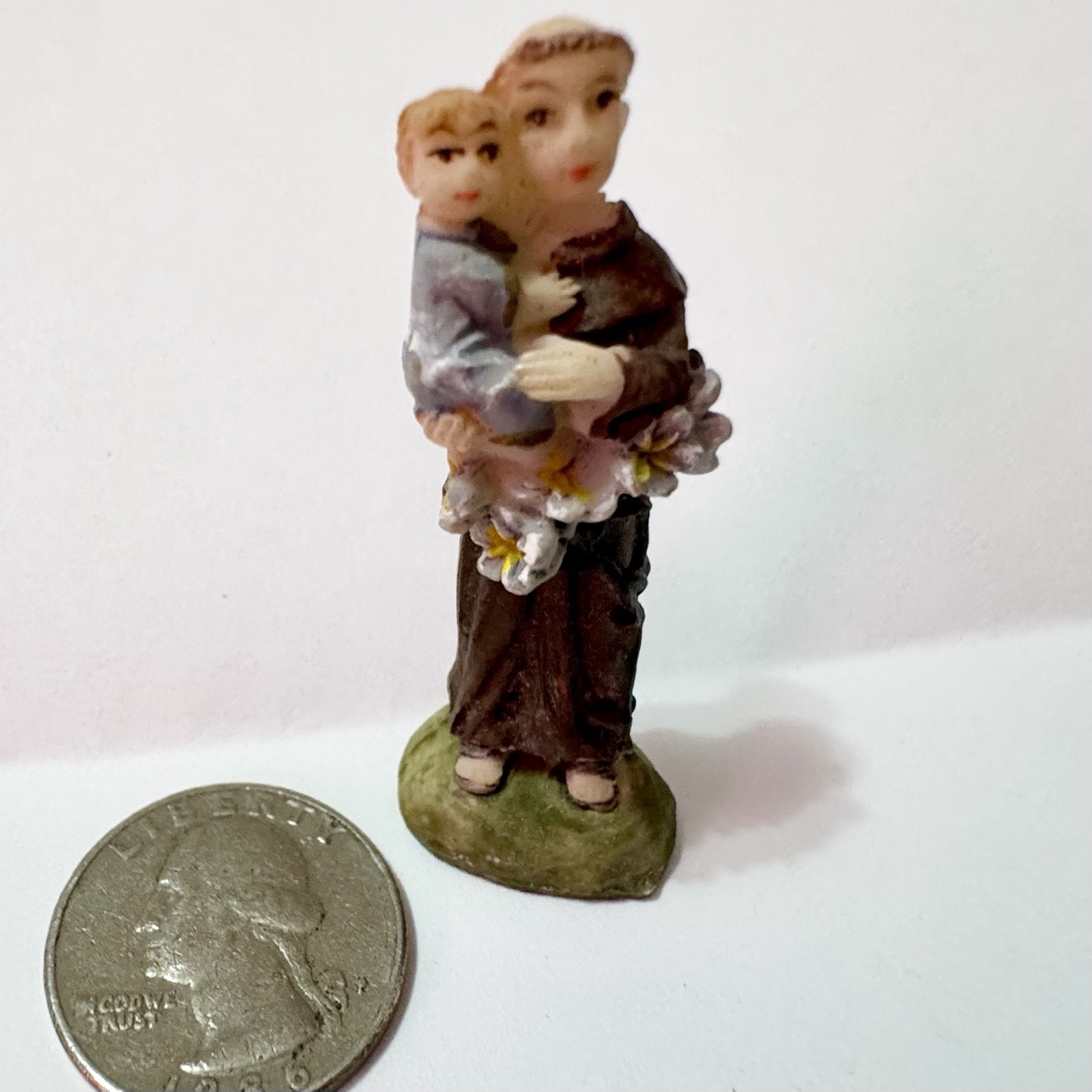 1990’s Miniature Resin Saint Anthony Of Padua Statue With Infant Jesus