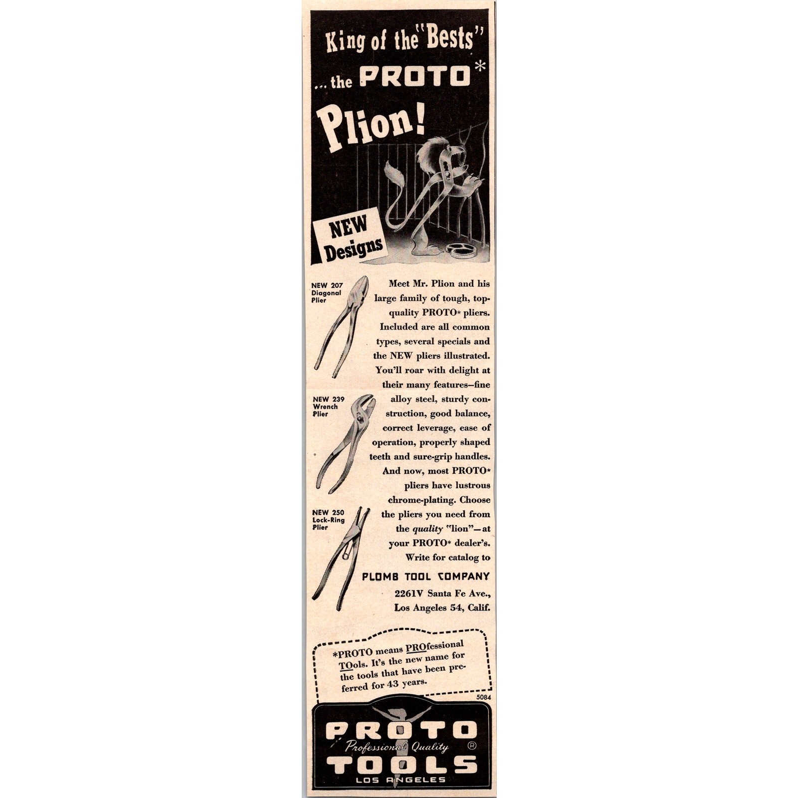 Proto Professional Quality Tools Mr Plion Los Angeles CA 1950 Magazine Ad SAH1-2
