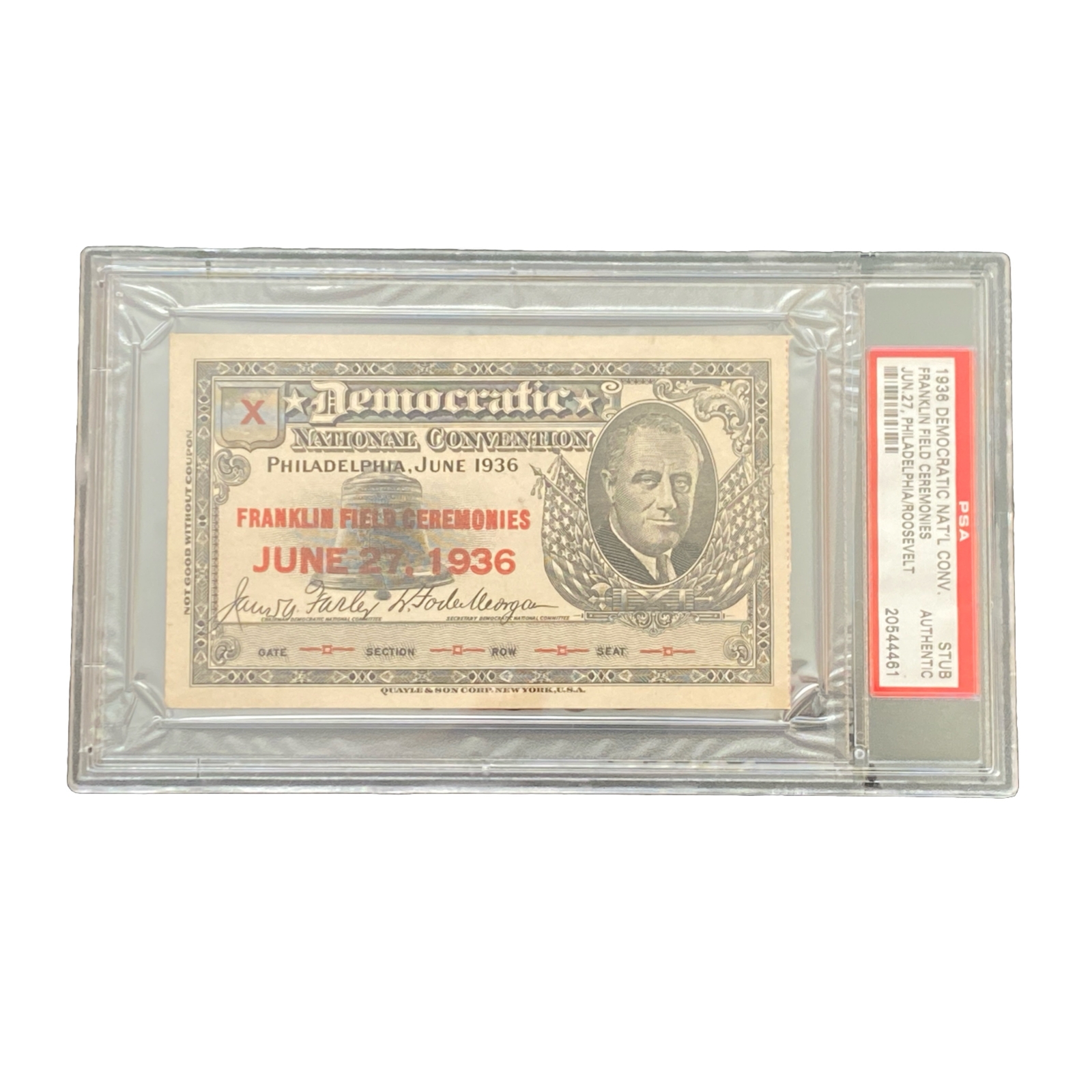 1936 Democratic National Convention Franklin Field Ticket FDR Roosevelt PSA