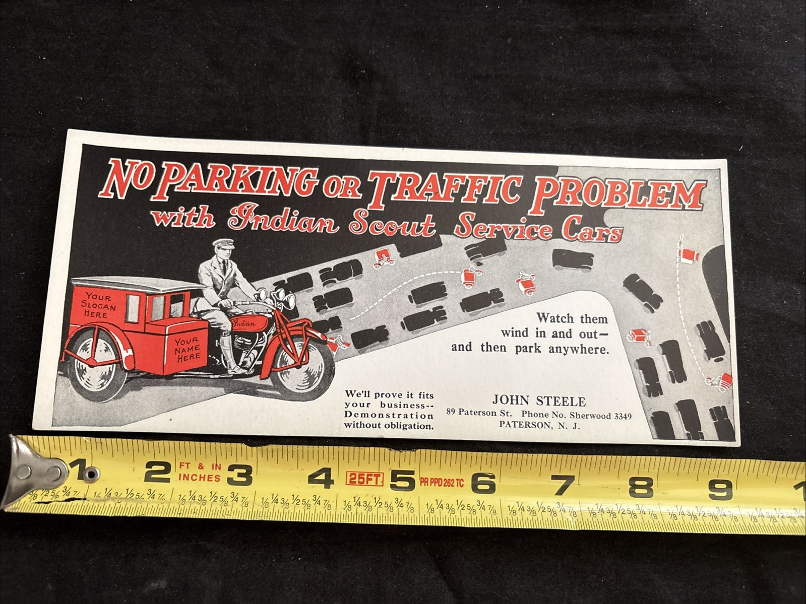 RARE - Original - 1930s Indian Motorcycle- Ink Blotter - John Steele Paterson,NJ