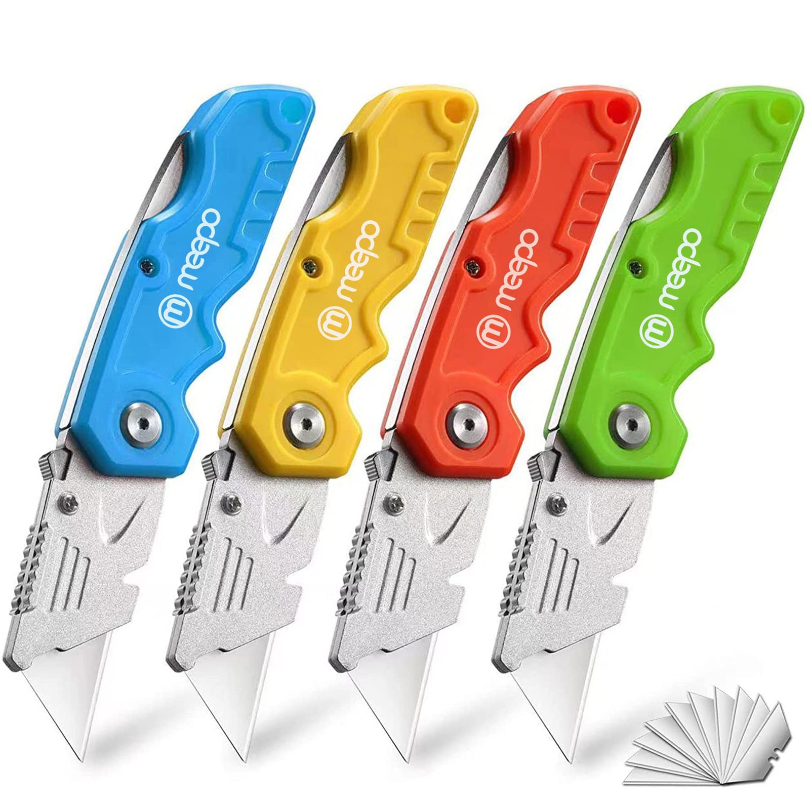 Box Cutter, 4-Pack Tough Folding 4-Pack, Orange, Blue, Yellow, Green