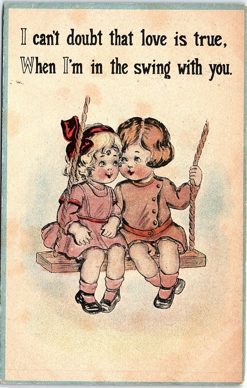 Vintage Comic Postcard Swing Romance Humor Children Chilhood Crush Card