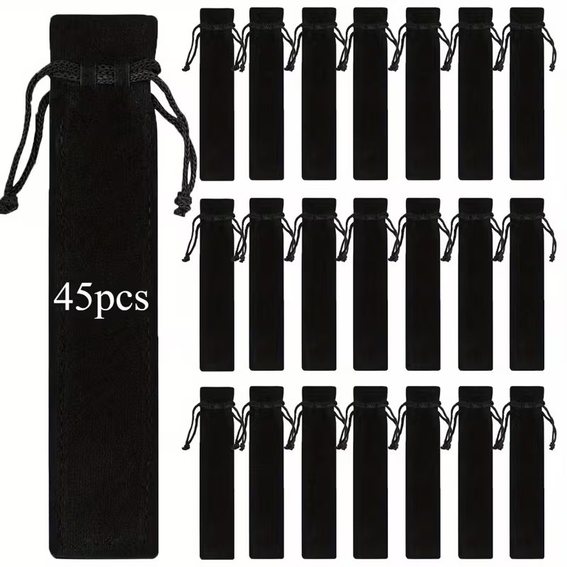 45Pcs BLACK Velvet Pen Pouch Drawstring