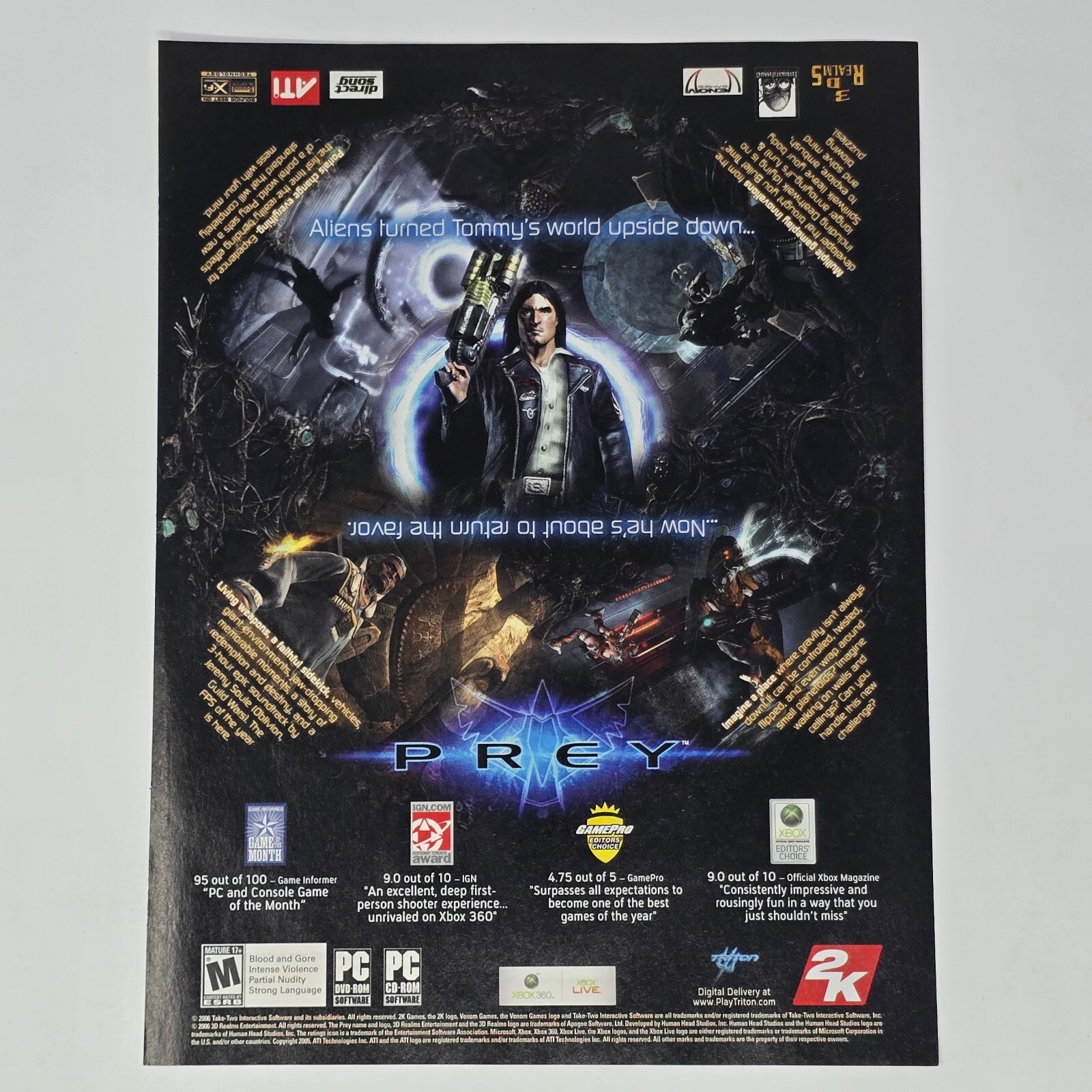 Prey Microsoft Xbox 360 PC Upside Down Print Ad/Poster Promo Art