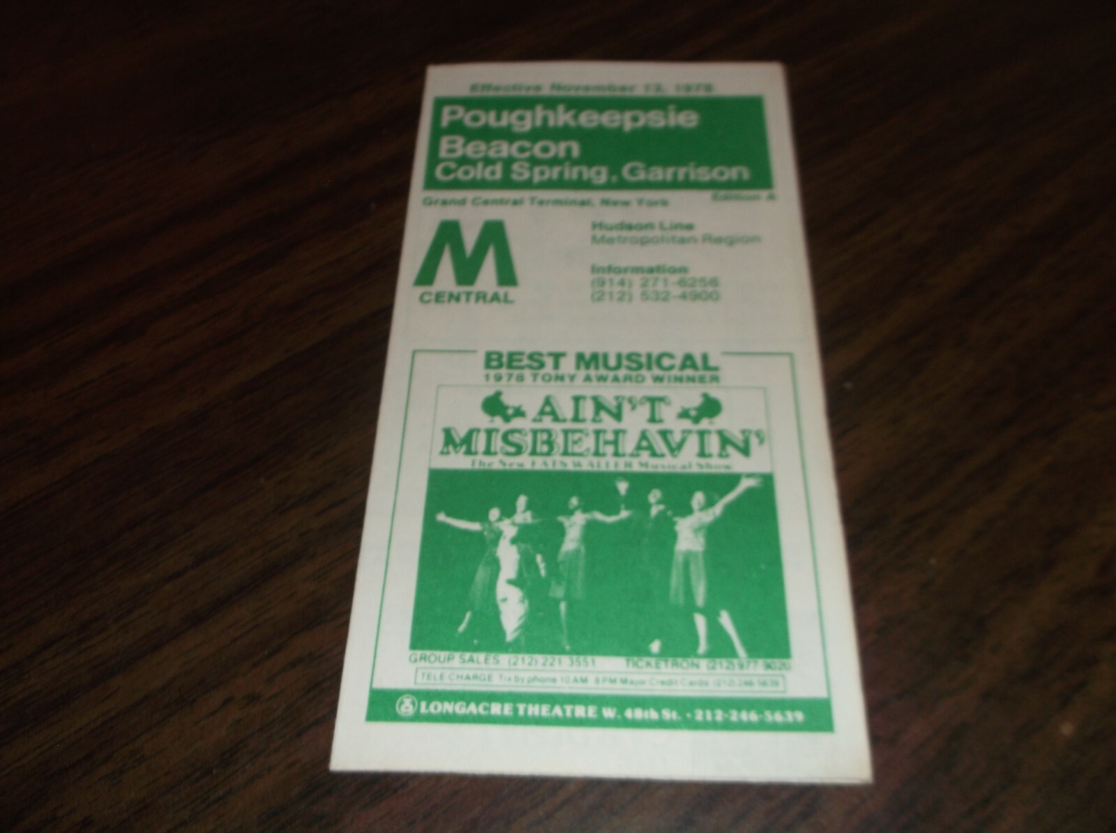 NOVEMBER 1978 CONRAIL/MTA POUGHKEEPSIE BEACON COLD SPRING, NY PUBLIC TIMETABLE